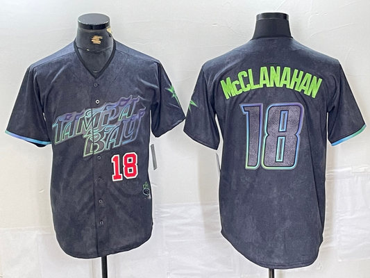 Tampa Bay Rays #18 Shane McClanahan Number Charcoal 2024 City Connect Limited Stitched Baseball Jersey - Main View