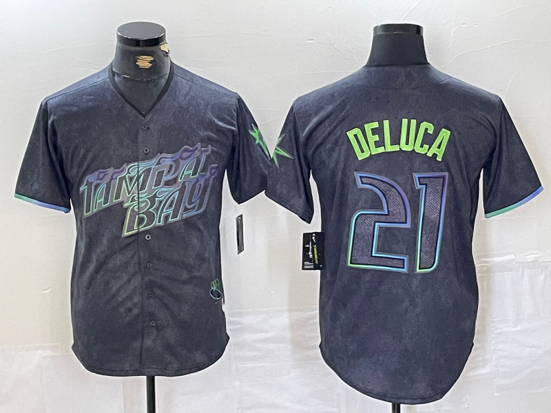 Tampa Bay Rays #21 Jonny DeLuca Charcoal 2024 City Connect Limited Stitched Baseball Jersey - Main View