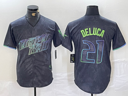 Tampa Bay Rays #21 Jonny DeLuca Charcoal 2024 City Connect Limited Stitched Baseball Jersey - Main View