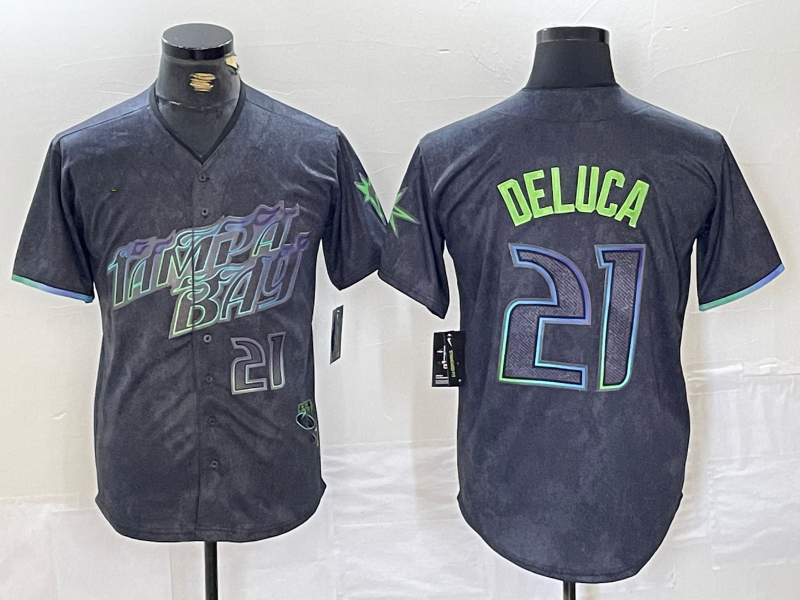 Tampa Bay Rays #21 Jonny DeLuca Charcoal 2024 City Connect Limited Stitched Baseball Jersey - Main View