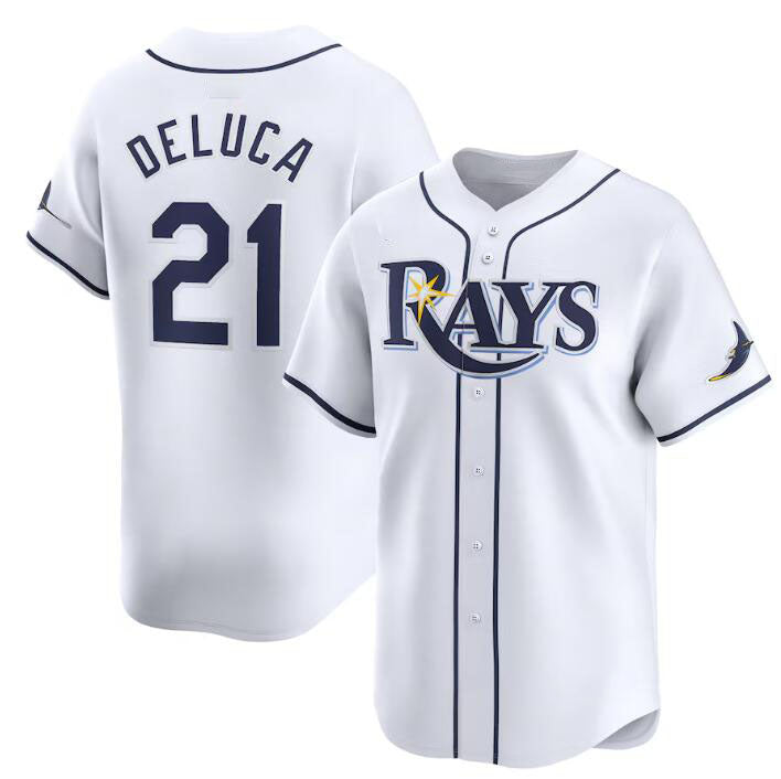 Tampa Bay Rays #21 Jonny DeLuca White Home Limited Stitched Baseball Jersey - Main View