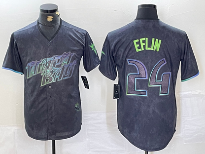 Tampa Bay Rays #24 Zach Eflin Charcoal 2024 City Connect Limited Cool Base Baseball Jersey - Main View