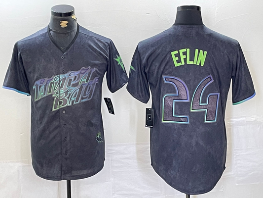 Tampa Bay Rays #24 Zach Eflin Charcoal 2024 City Connect Limited Cool Base Baseball Jersey - Main View