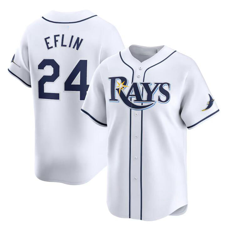 Tampa Bay Rays #24 Zach Eflin White Home Limited Stitched Baseball Jersey - Main View