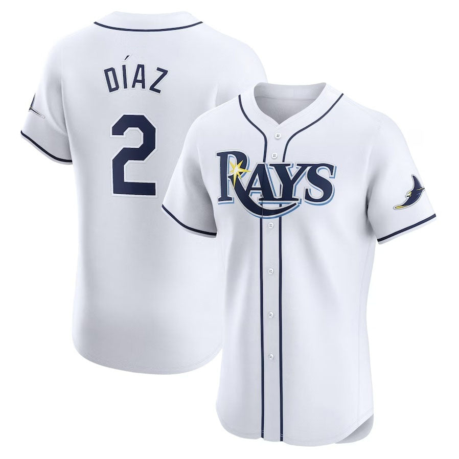 Tampa Bay Rays #2 Yandy Diaz Home Elite Player Jersey - White Stitched Baseball Jersey - Main View