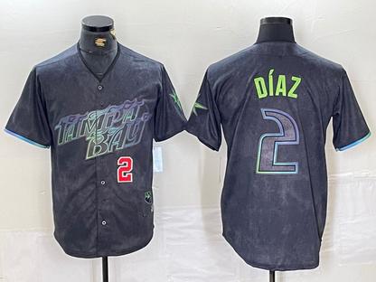 Tampa Bay Rays #2 Yandy Diaz Number Charcoal 2024 City Connect Limited Stitched Baseball Jersey - Main View