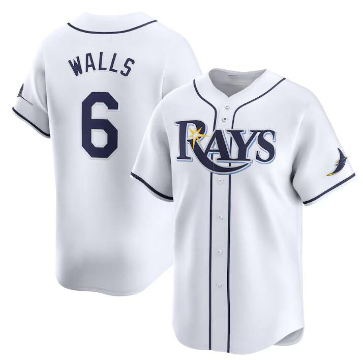 Tampa Bay Rays #6 Taylor Walls White Home Limited Stitched Baseball Jersey - Main View