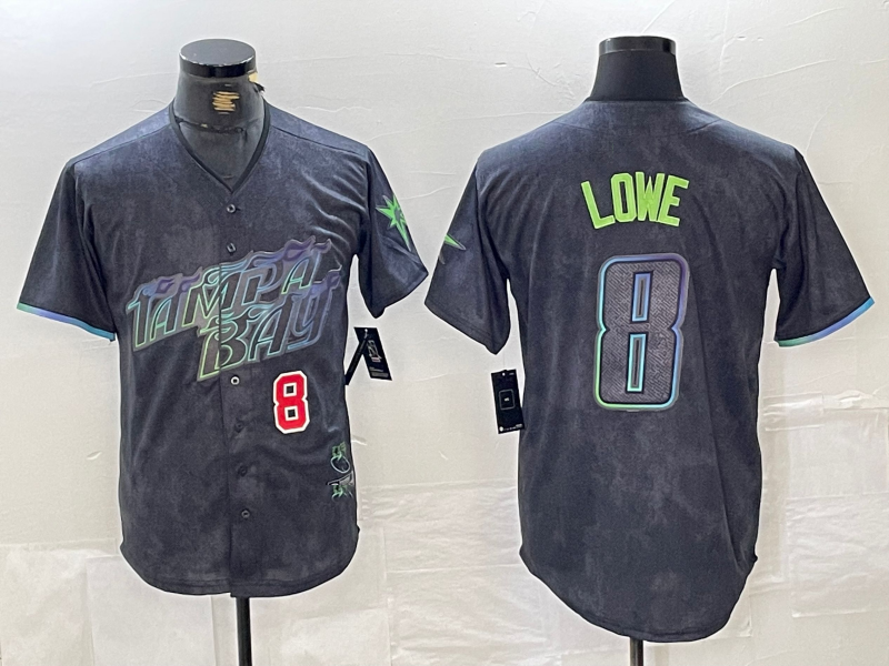 Tampa Bay Rays #8 Brandon Lowe Charcoal 2024 City Connect Player Number Limited Cool Base Baseball Jersey - Main View