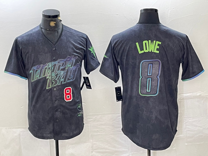 Tampa Bay Rays #8 Brandon Lowe Charcoal 2024 City Connect Player Number Limited Cool Base Baseball Jersey - Main View