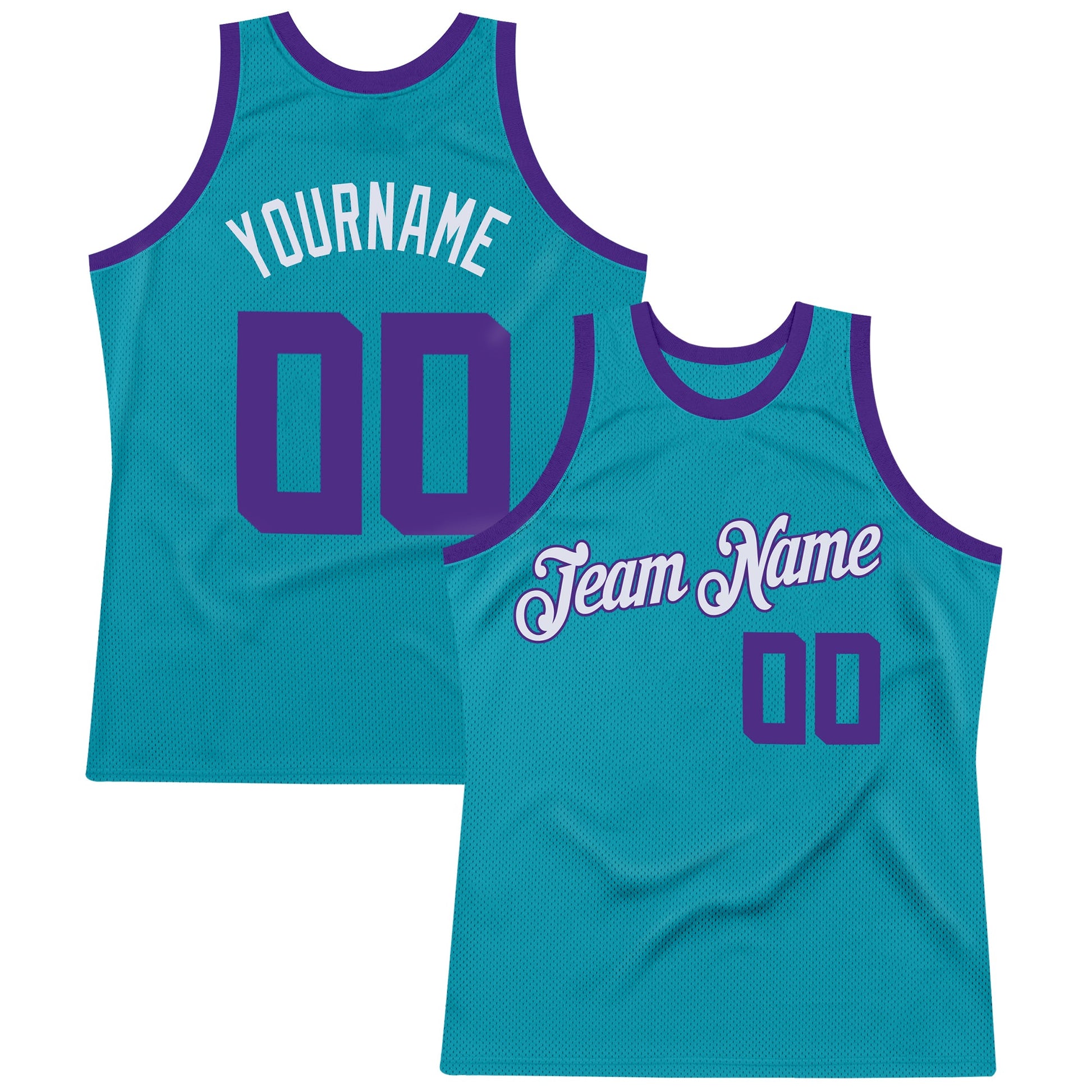 Custom Teal Purple-White Authentic Throwback Basketball Jersey - Main View