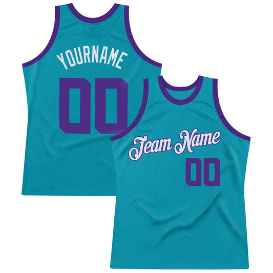 Custom Teal Purple-White Authentic Throwback Basketball Jersey - Main View