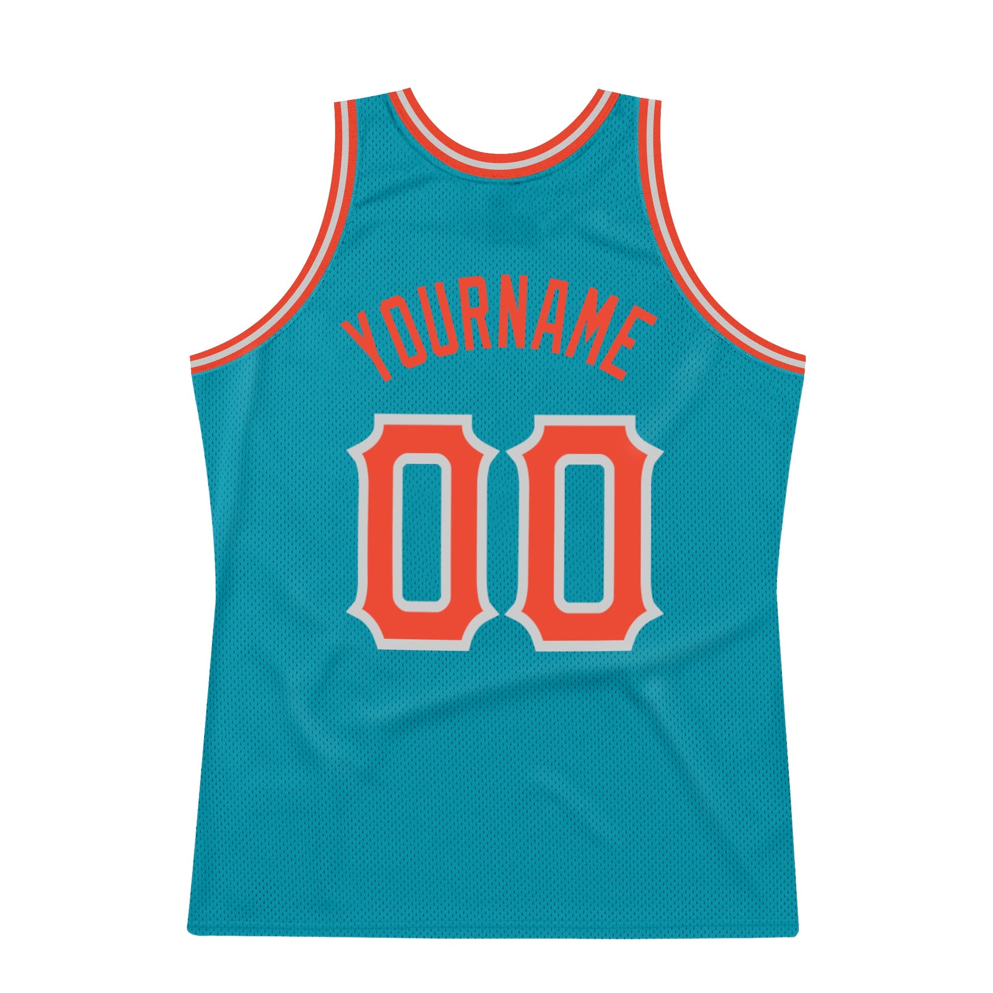 Custom Teal Orange-Gray Authentic Throwback Basketball Jersey view 6