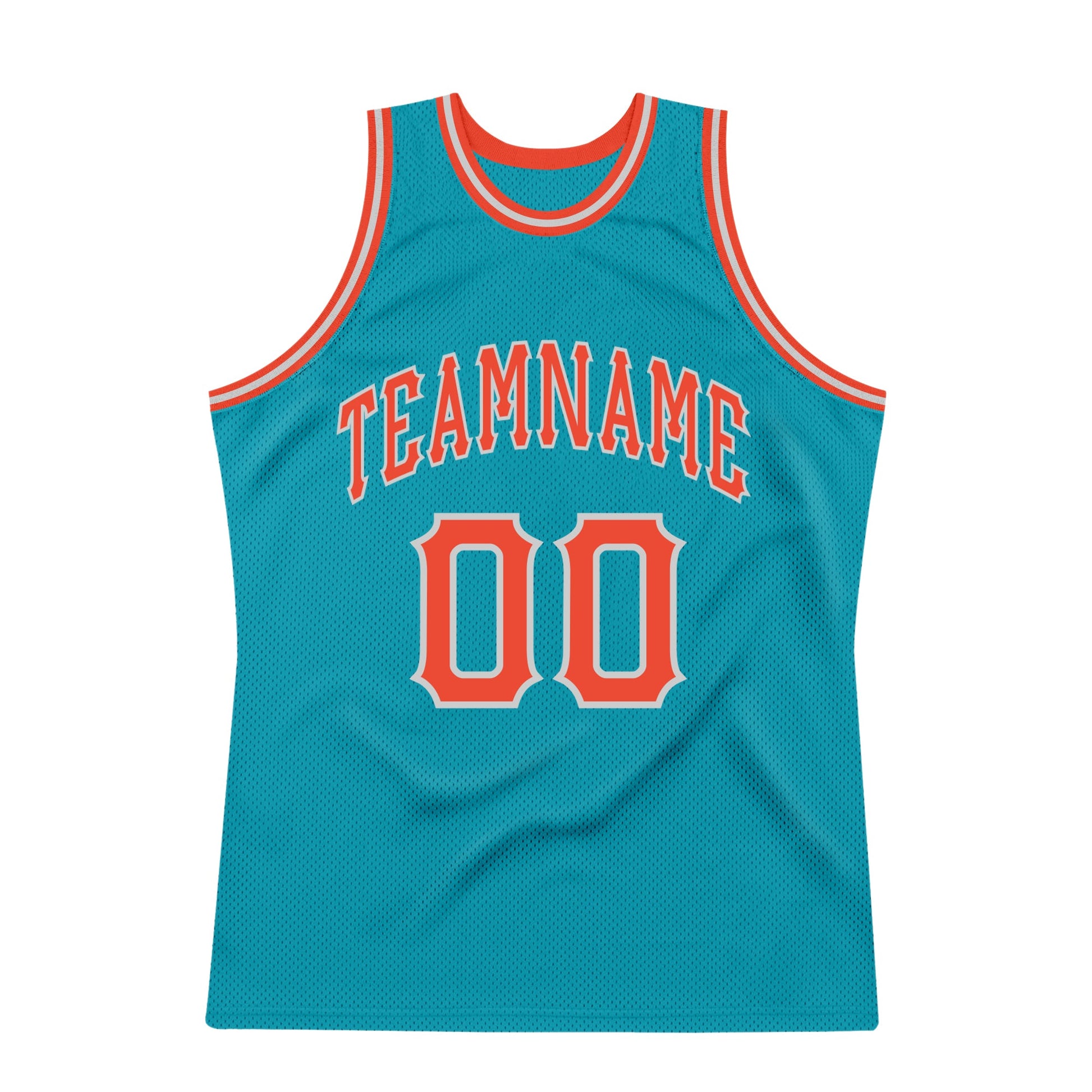 Custom Teal Orange-Gray Authentic Throwback Basketball Jersey view 7