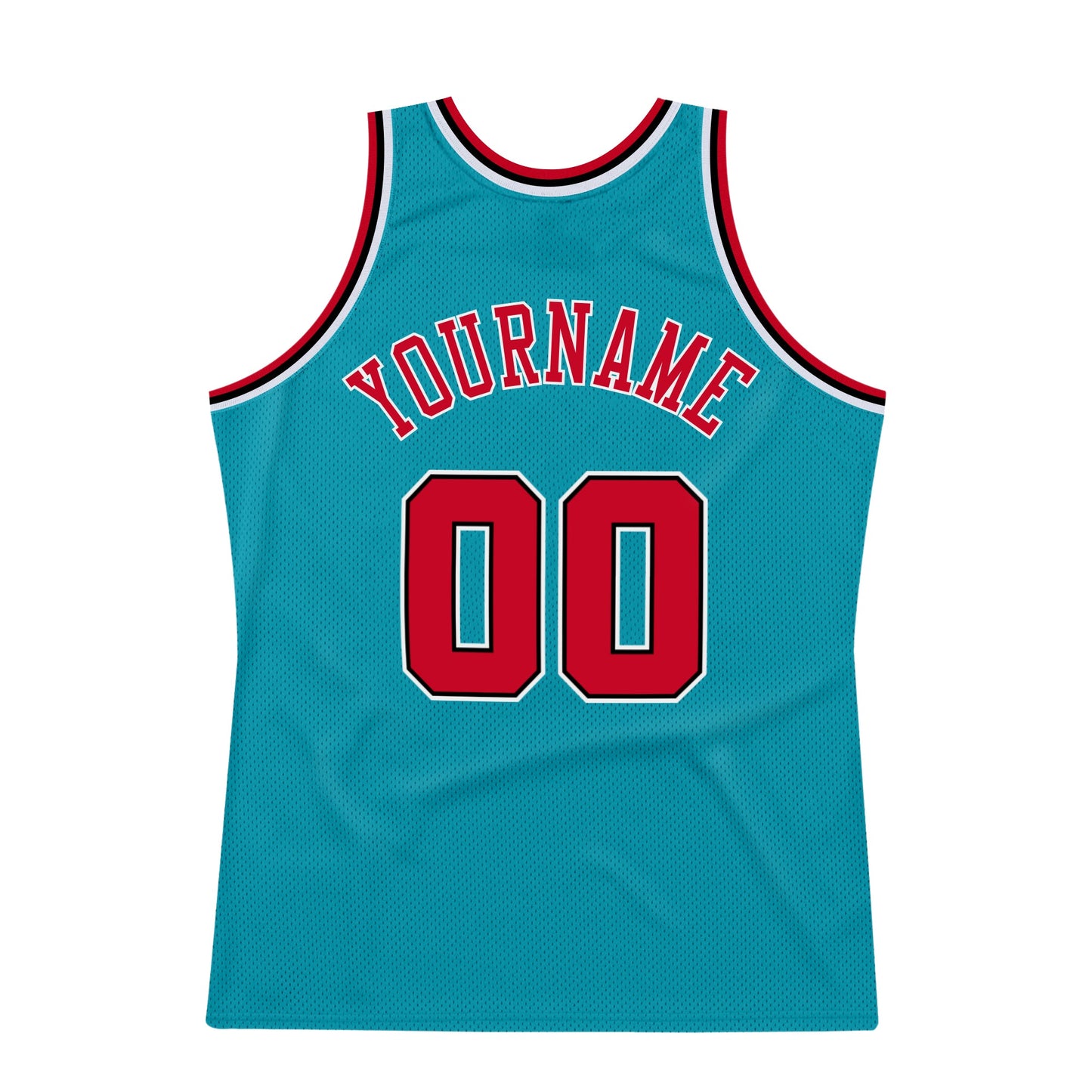 Custom Teal Red-Black Authentic Throwback Basketball Jersey view 6