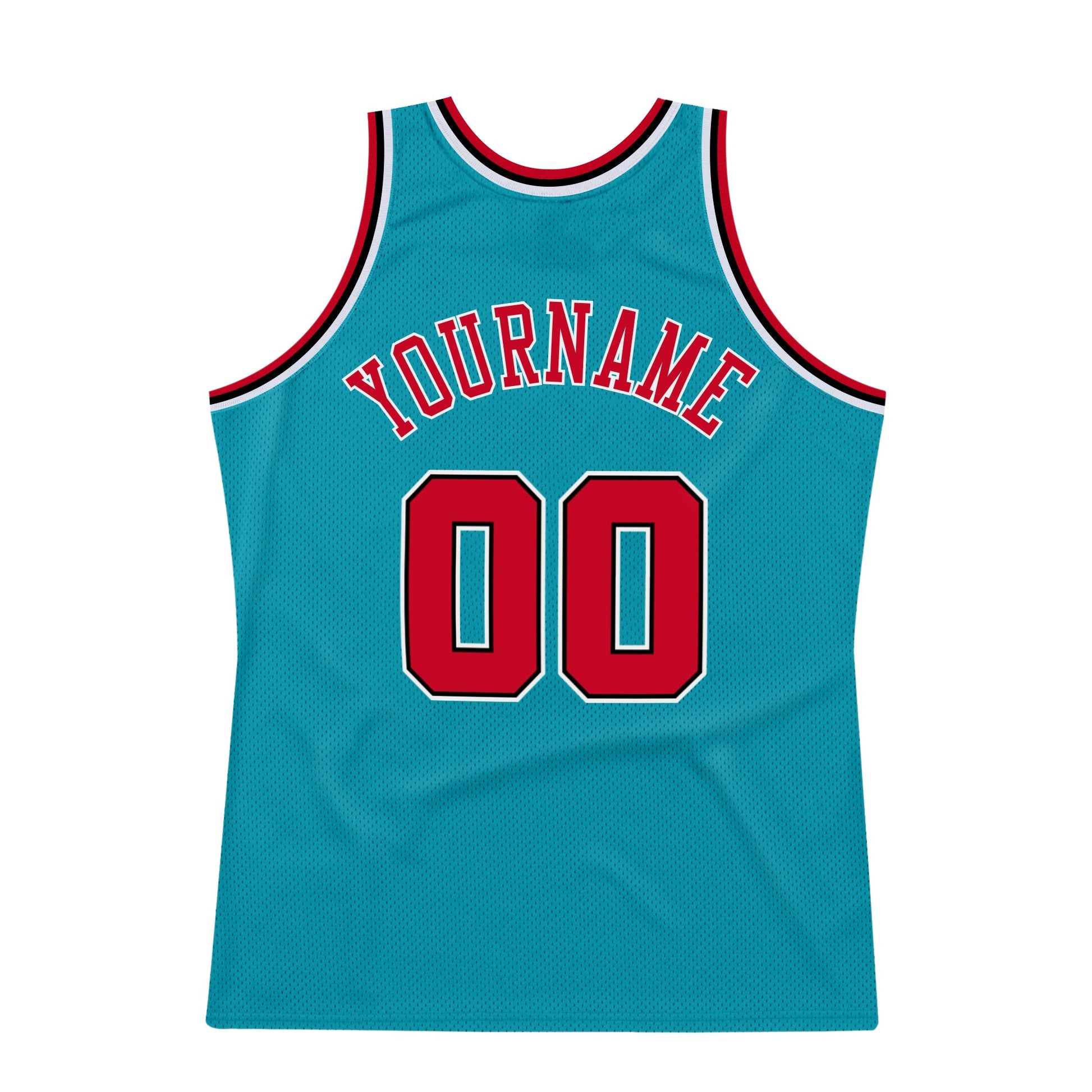 Custom Teal Red-Black Authentic Throwback Basketball Jersey view 6