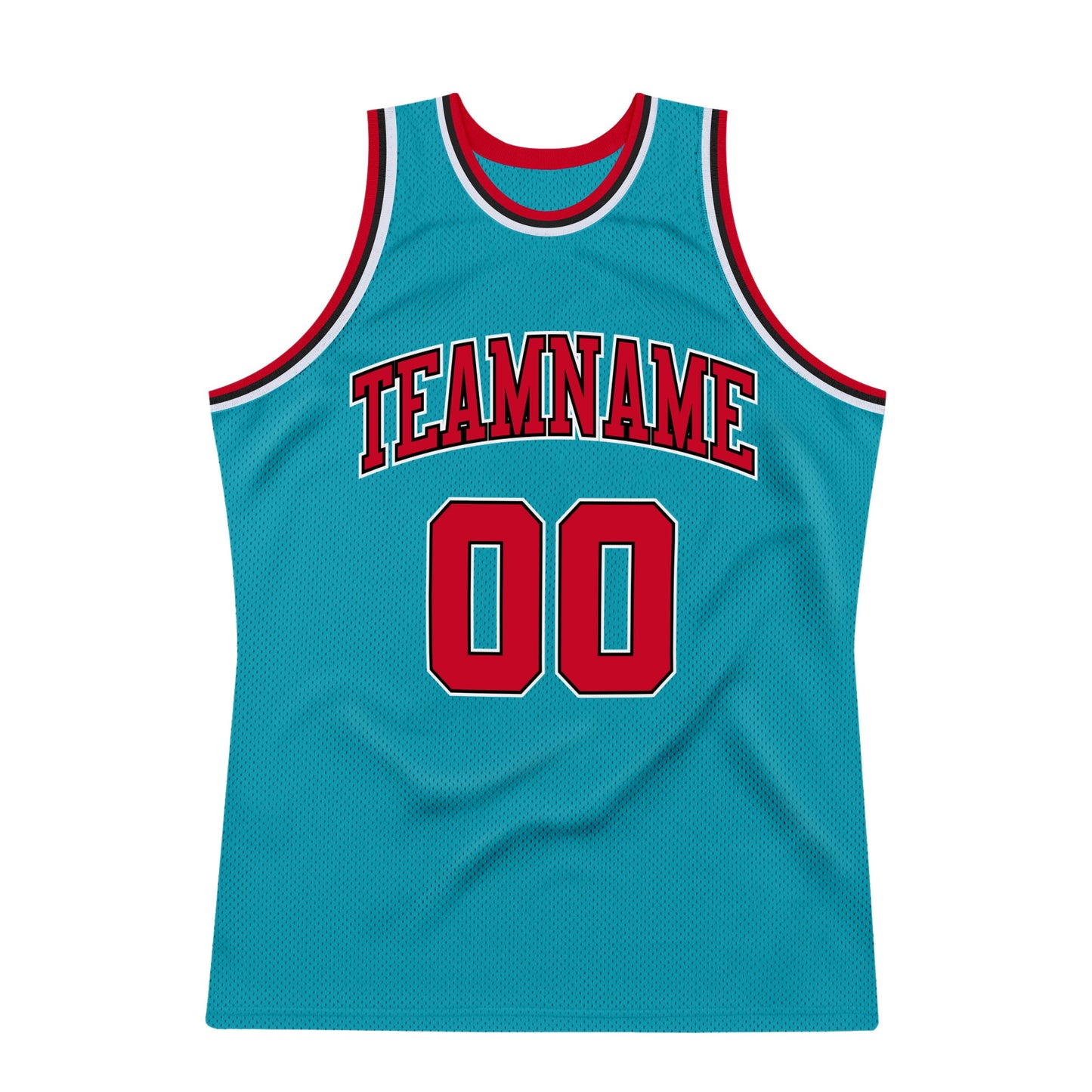 Custom Teal Red-Black Authentic Throwback Basketball Jersey view 7