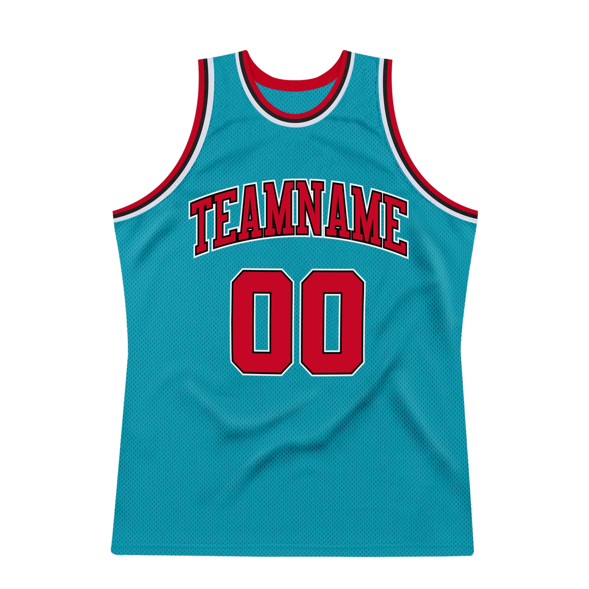 Custom Teal Red-Black Authentic Throwback Basketball Jersey view 7