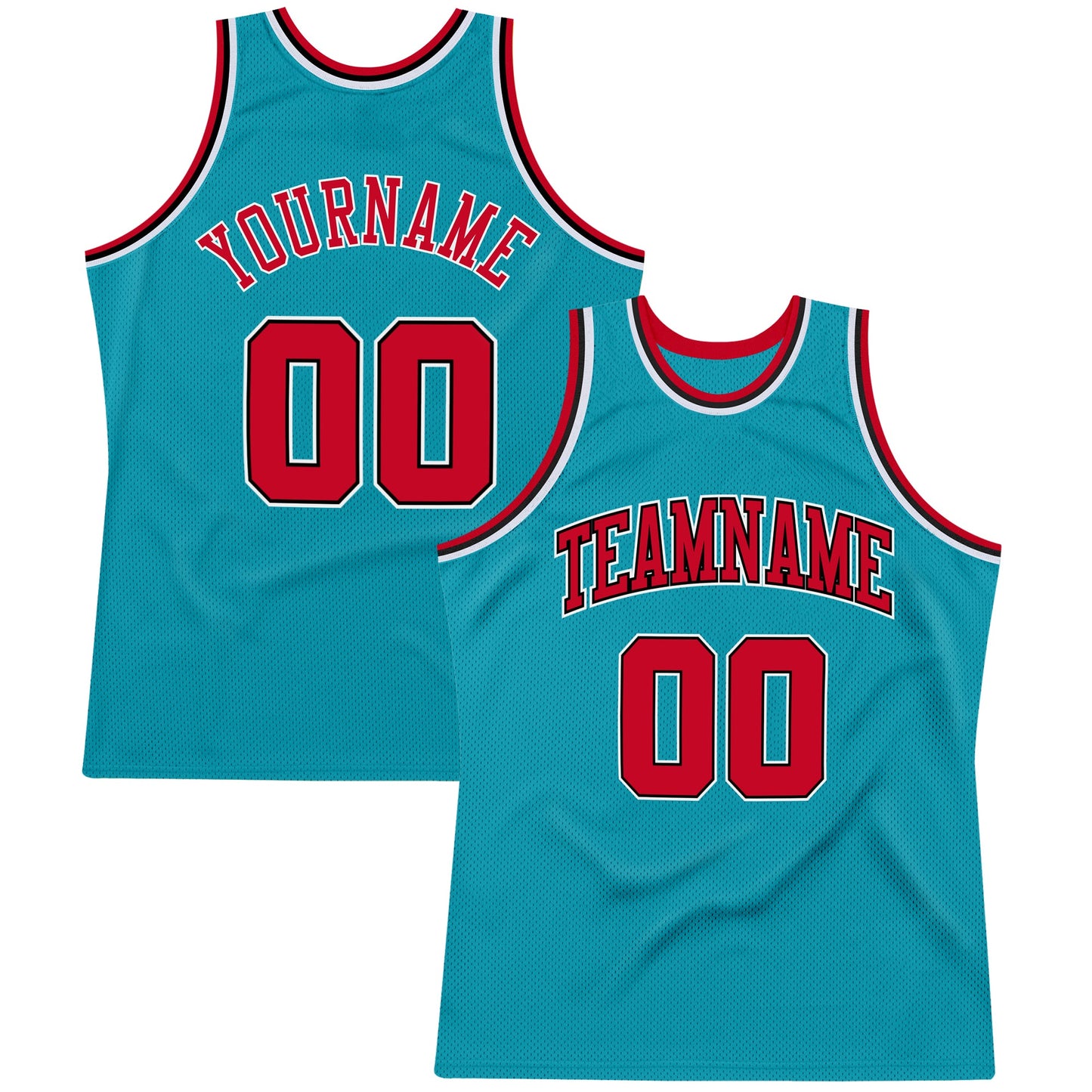 Custom Teal Red-Black Authentic Throwback Basketball Jersey - Main View