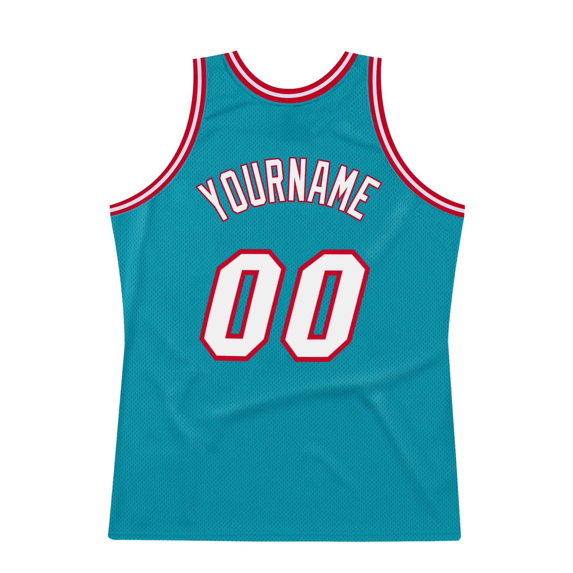 Custom Teal White-Red Authentic Throwback Basketball Jersey view 6