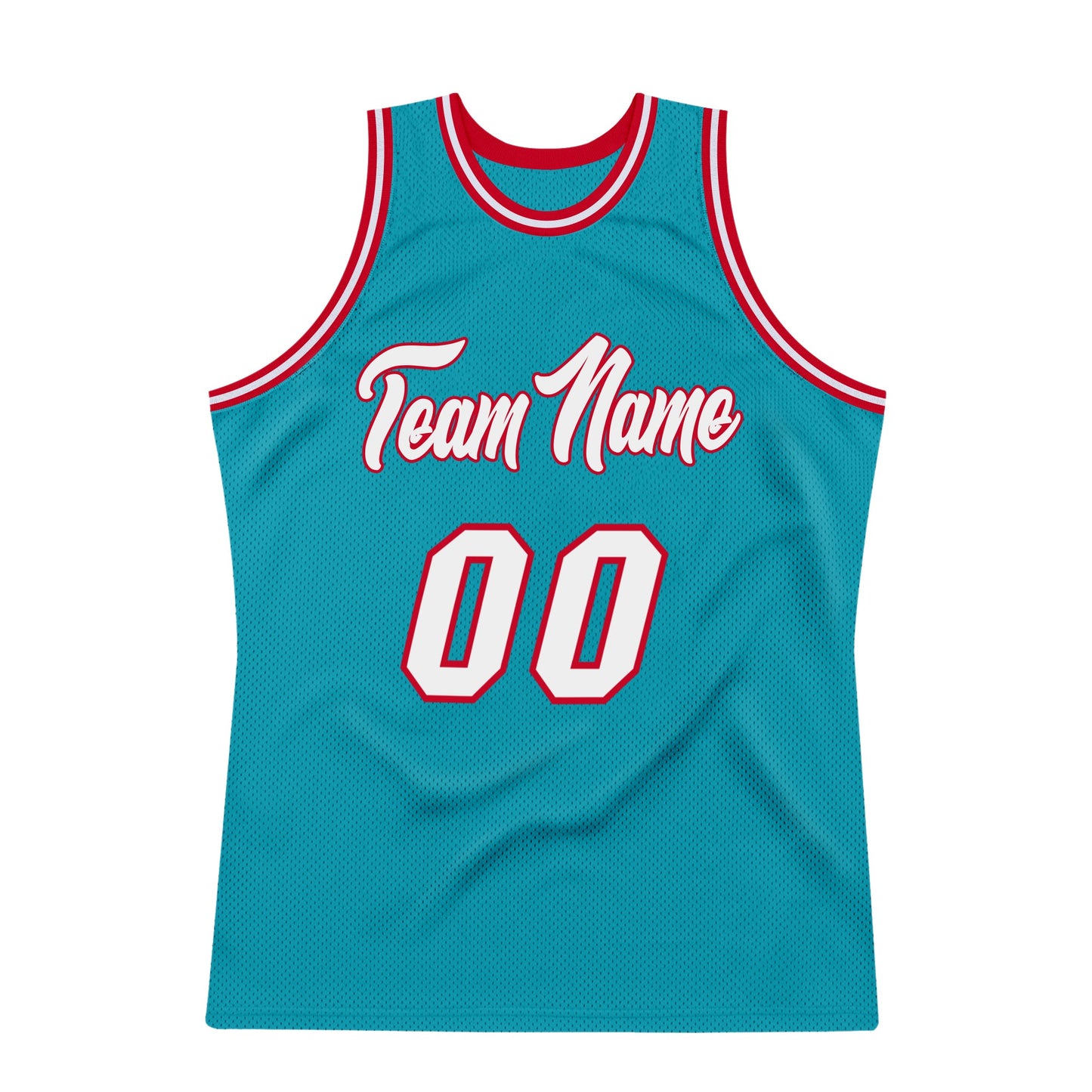 Custom Teal White-Red Authentic Throwback Basketball Jersey view 7