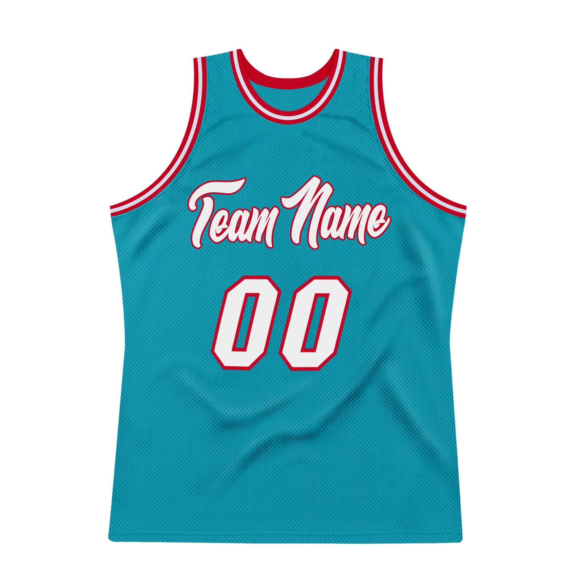 Custom Teal White-Red Authentic Throwback Basketball Jersey view 7