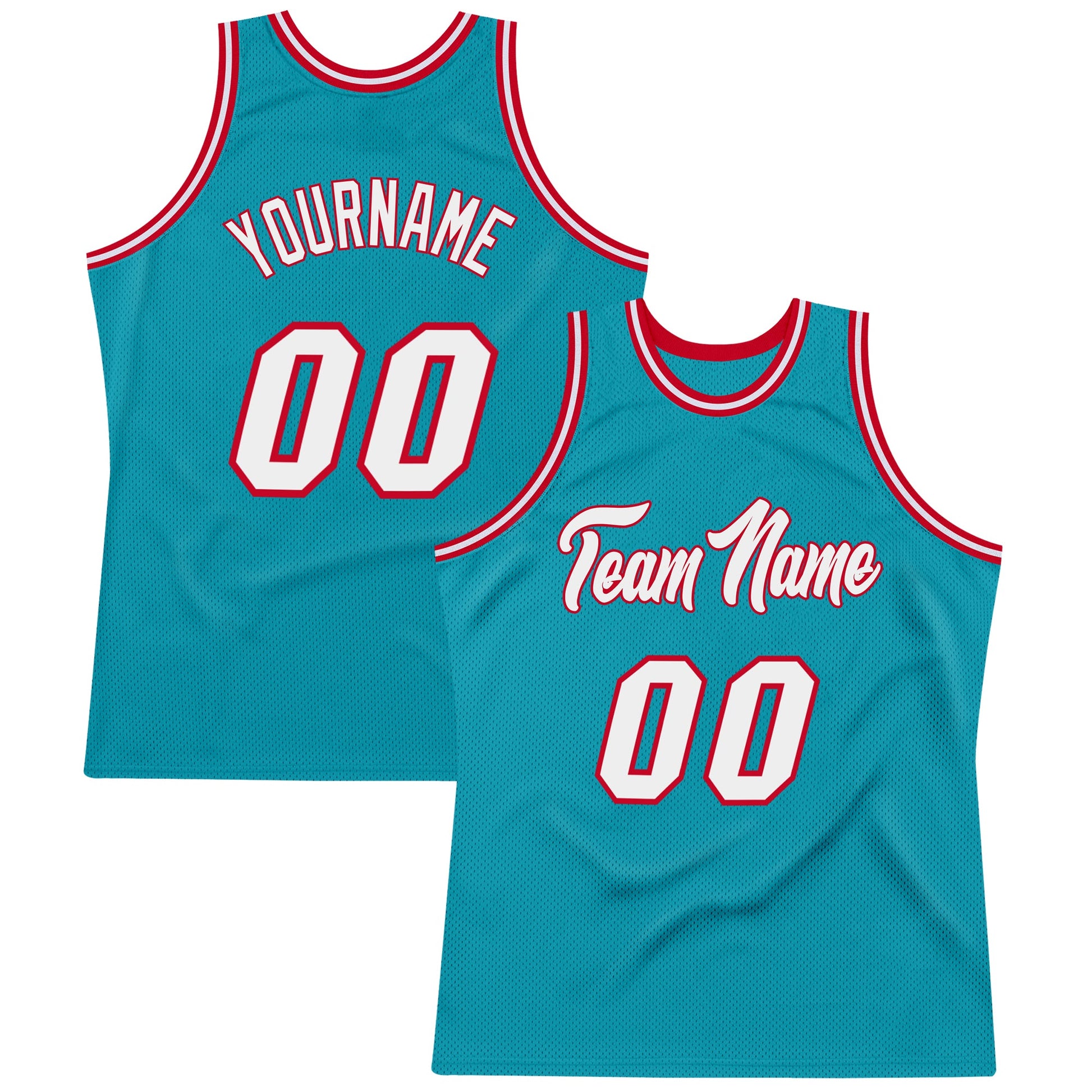 Custom Teal White-Red Authentic Throwback Basketball Jersey - Main View