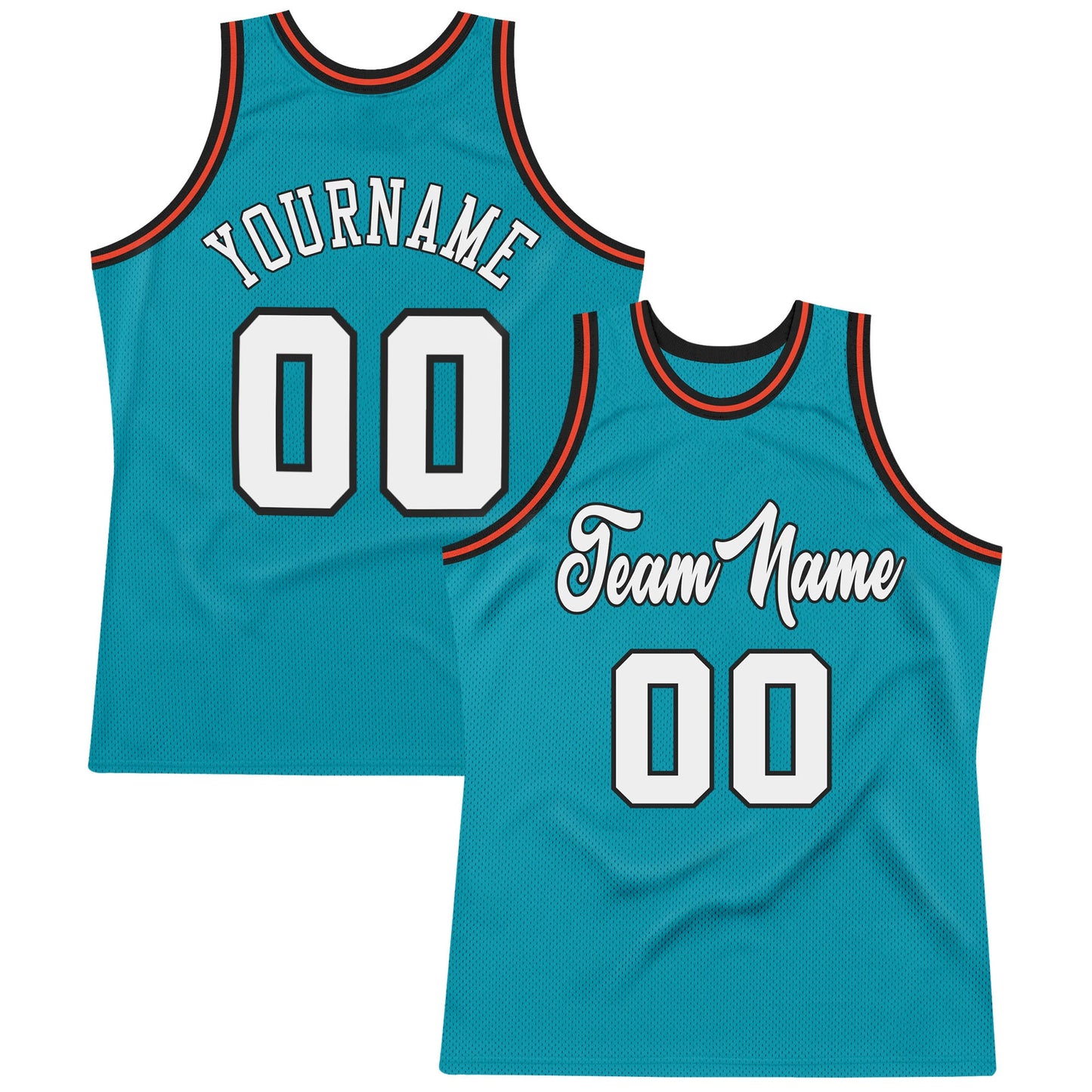 Custom Teal White-Orange Authentic Throwback Basketball Jersey - Main View