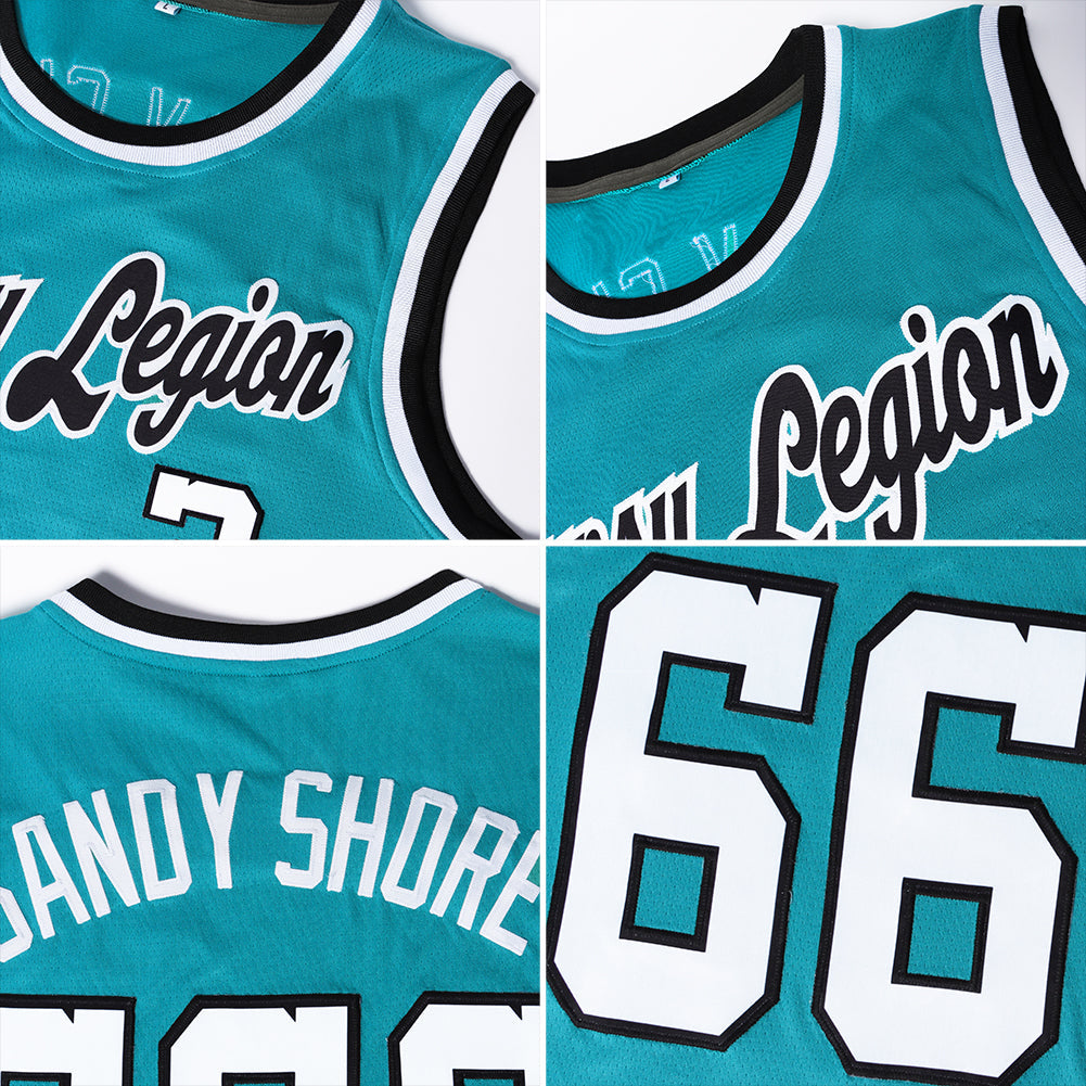 Custom Teal Red-Black Authentic Throwback Basketball Jersey view 5