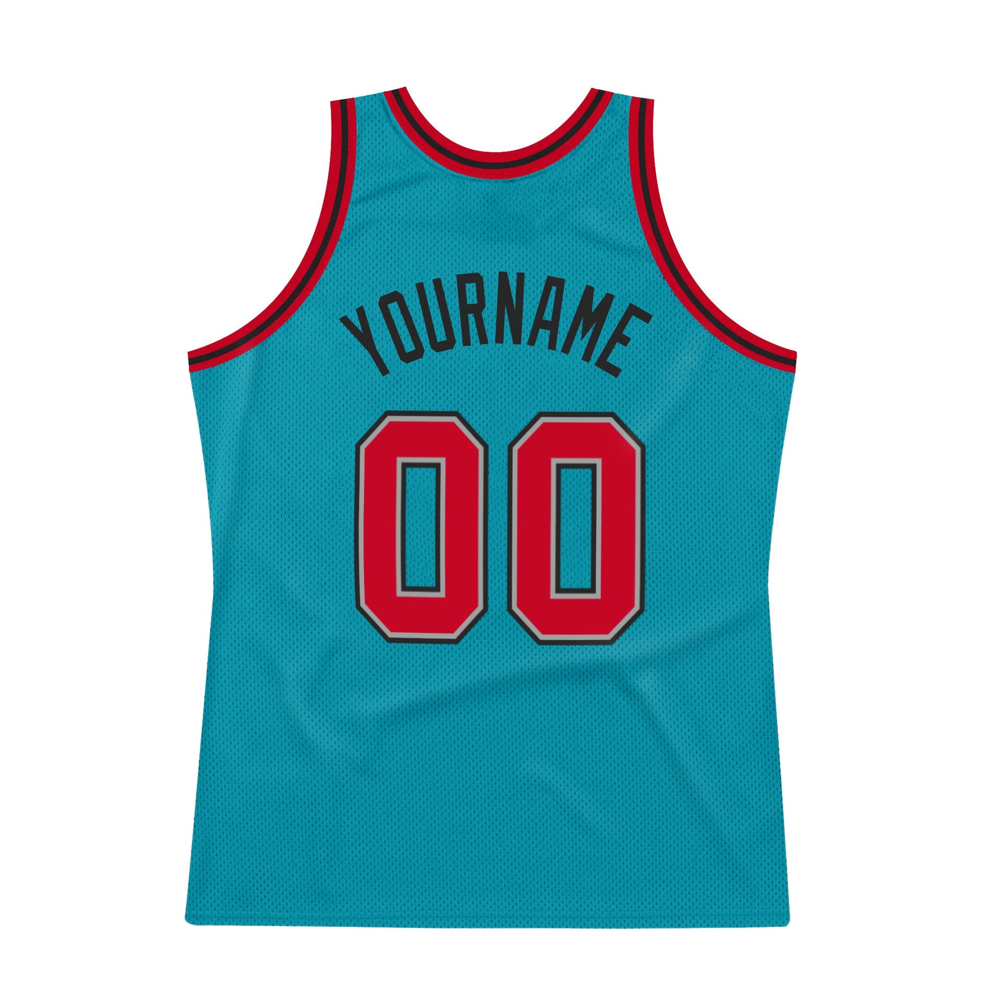 Custom Teal Red-Black Authentic Throwback Basketball Jersey view 6