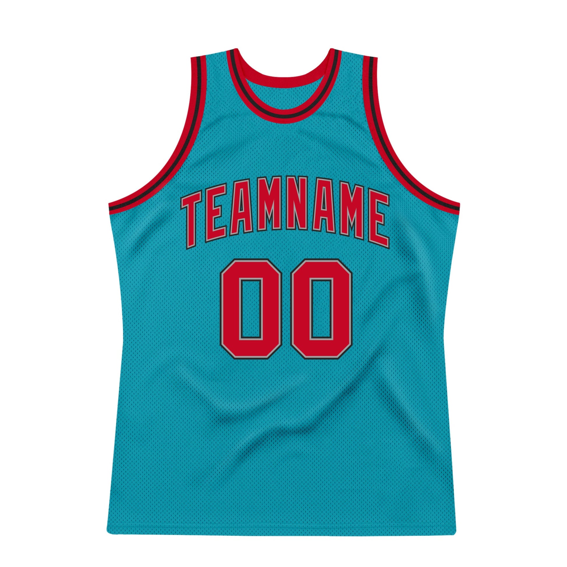 Custom Teal Red-Black Authentic Throwback Basketball Jersey view 7
