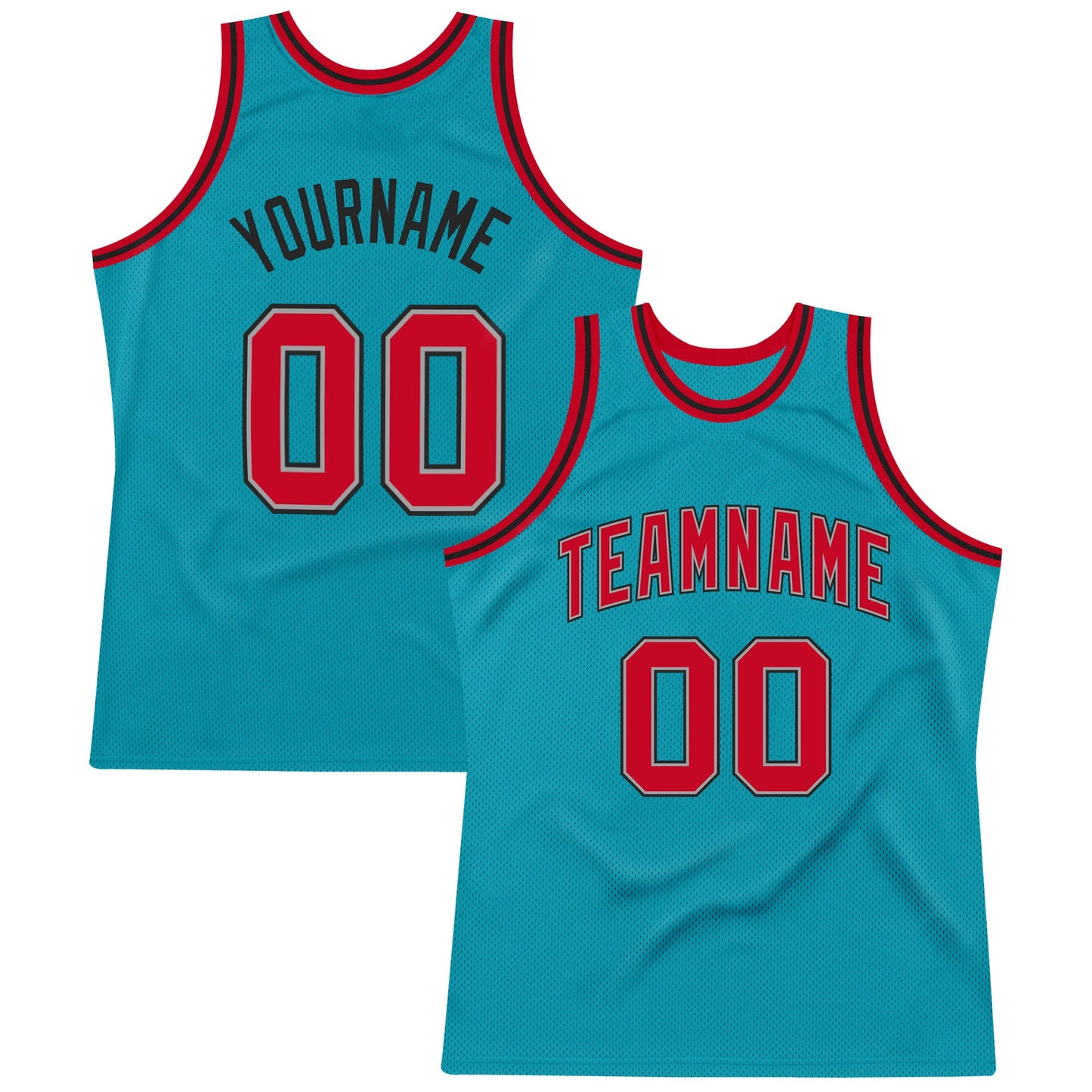 Custom Teal Red-Black Authentic Throwback Basketball Jersey - Main View