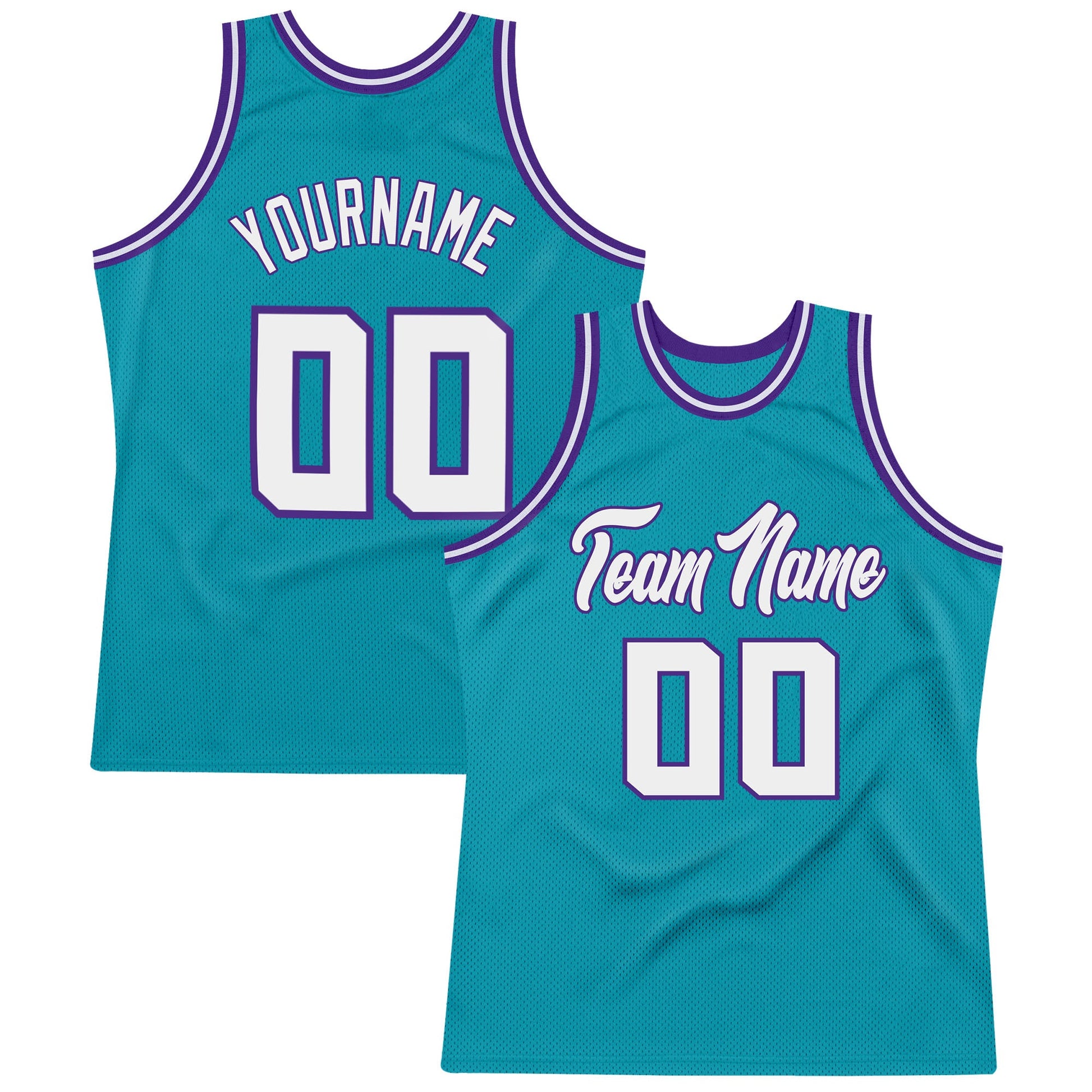 Custom Teal White-Purple Authentic Throwback Basketball Jersey - Main View