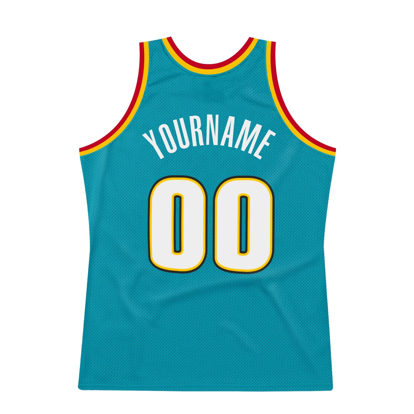 Custom Teal White-Gold Authentic Throwback Basketball Jersey view 6