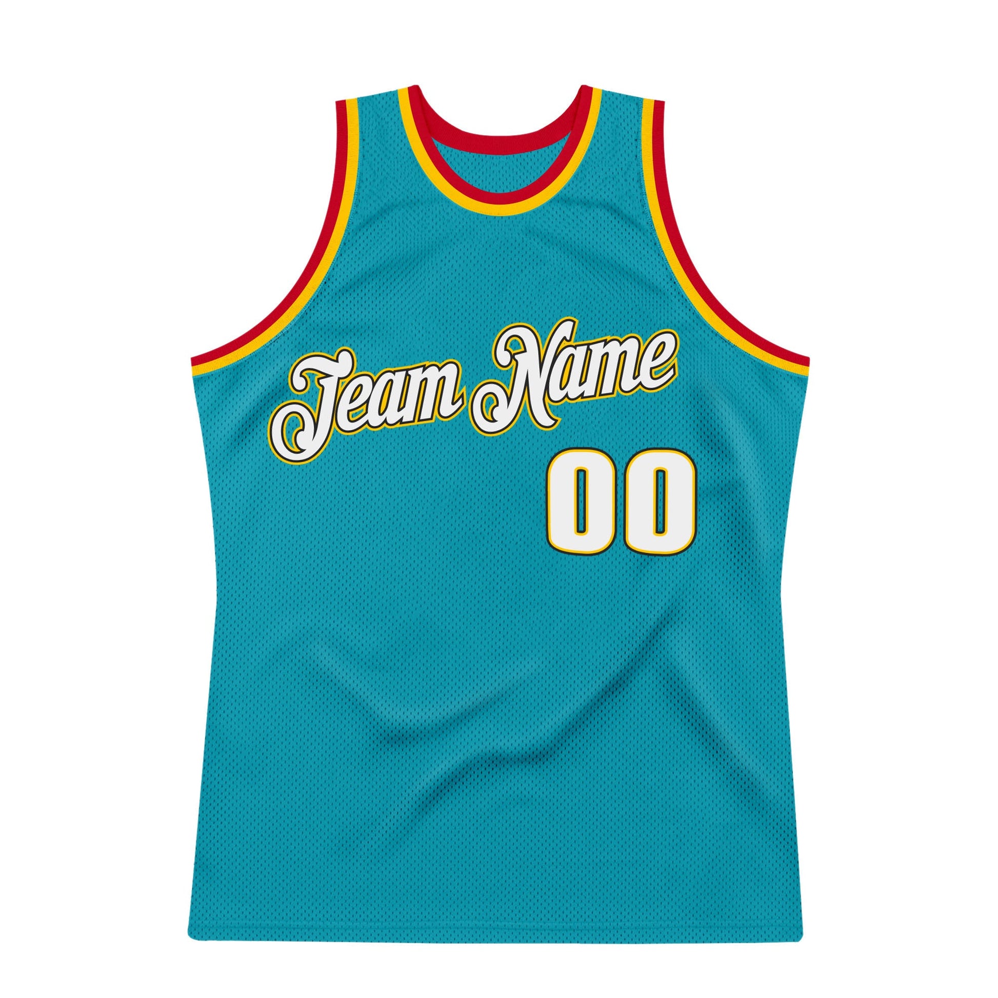 Custom Teal White-Gold Authentic Throwback Basketball Jersey view 7