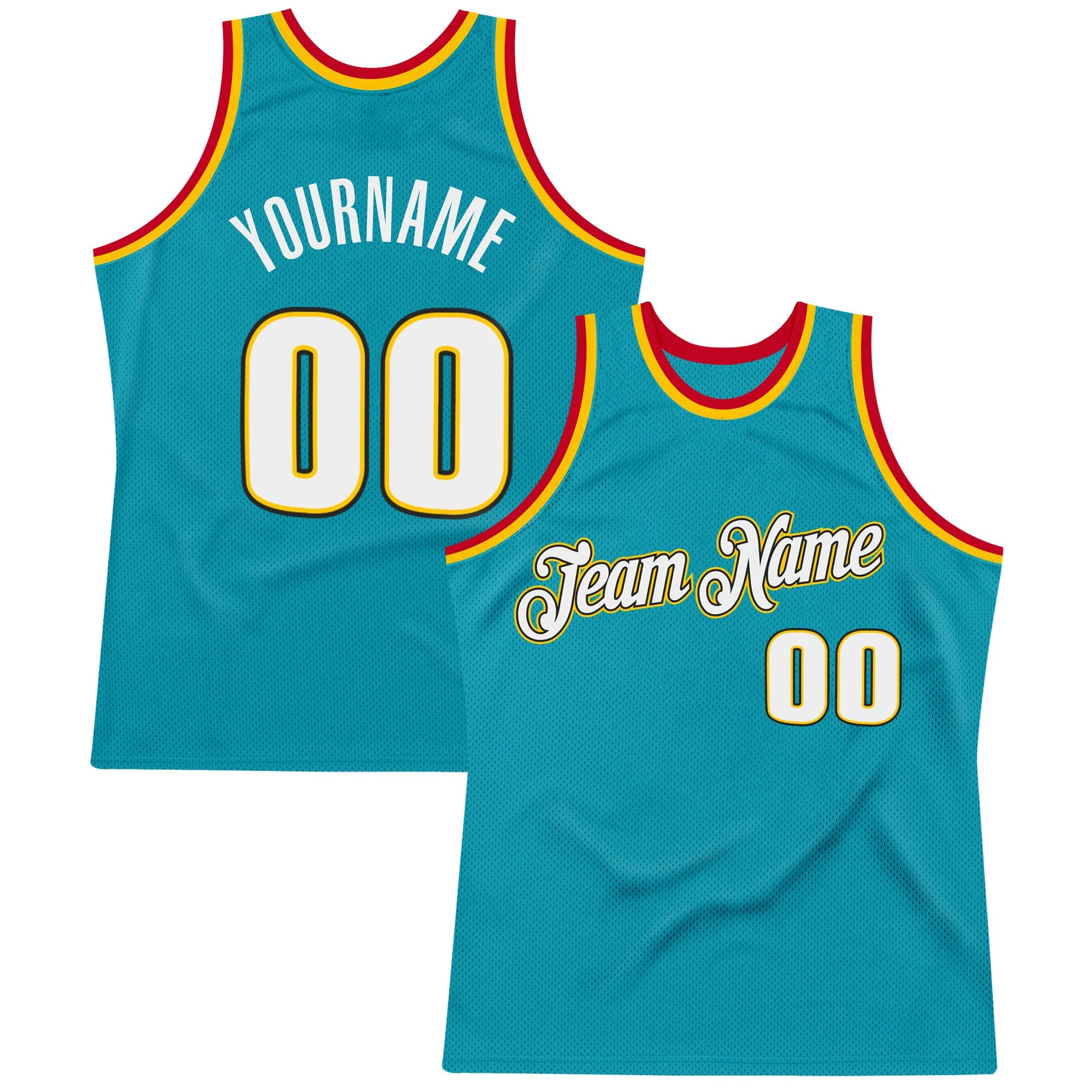 Custom Teal White-Gold Authentic Throwback Basketball Jersey - Main View