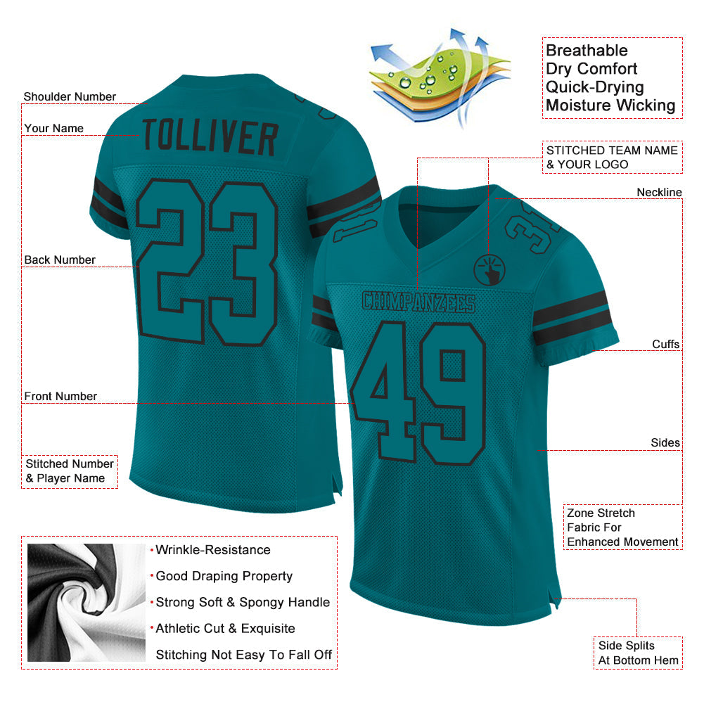 Custom Teal Teal-Black Mesh Authentic Football Jersey view 2