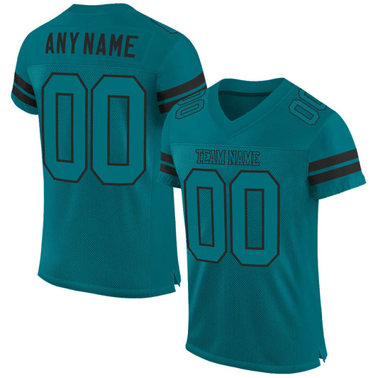 Custom Teal Teal-Black Mesh Authentic Football Jersey - Main View