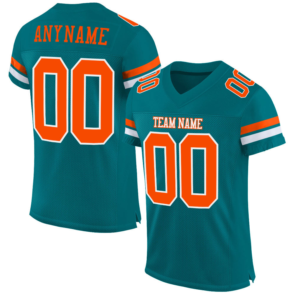 Custom Teal Orange-White Mesh Authentic Football Jersey - Main View