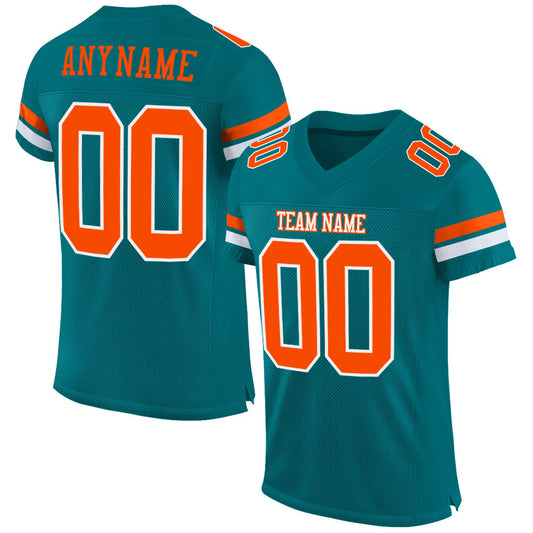 Custom Teal Orange-White Mesh Authentic Football Jersey - Main View