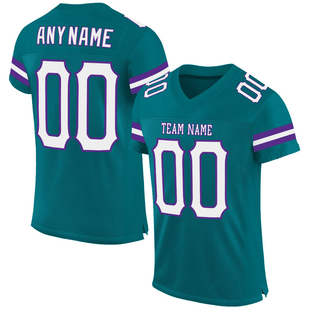 Custom Teal White-Purple Mesh Authentic Football Jersey - Main View