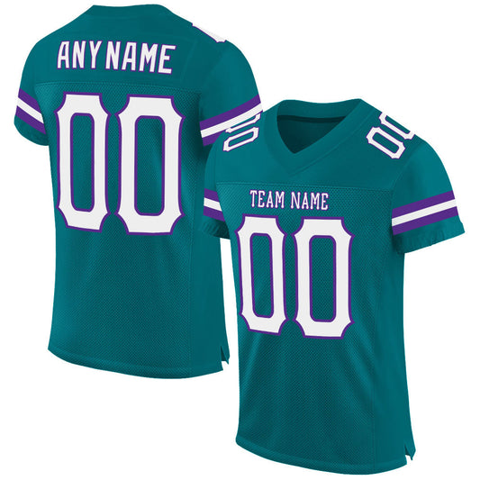 Custom Teal White-Purple Mesh Authentic Football Jersey - Main View