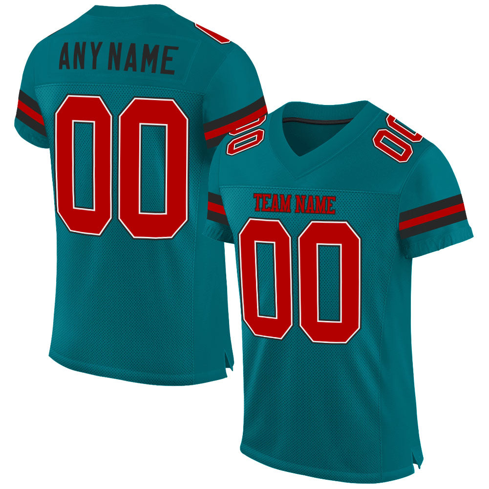 Custom Teal Red-Black Mesh Authentic Football Jersey - Main View