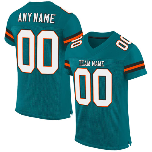 Custom Teal White-Orange Mesh Authentic Football Jersey - Main View