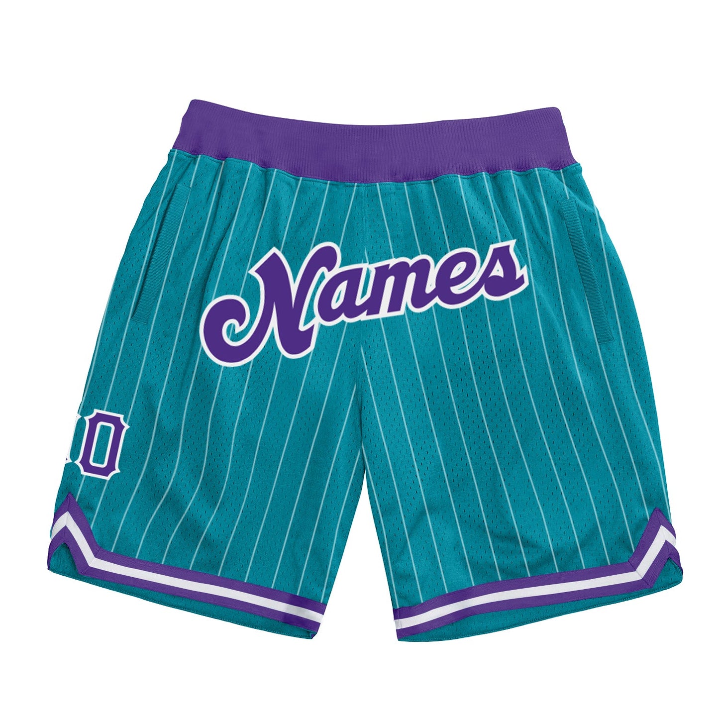 Custom Teal White Pinstripe Purple-White Authentic Basketball Shorts - Main View
