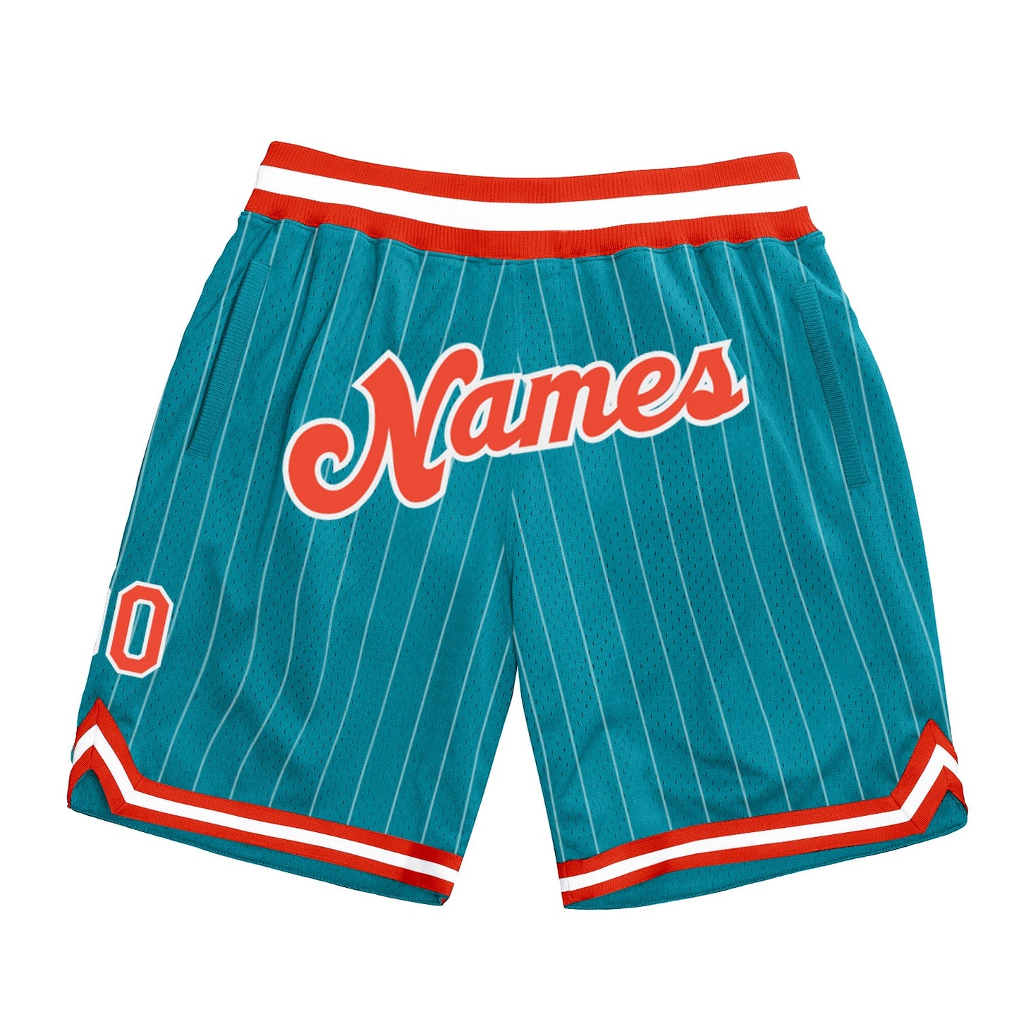 Custom Teal White Pinstripe Orange-White Authentic Basketball Shorts - Main View