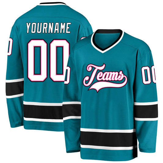 Custom Teal White-Black Hockey Jersey - Main View