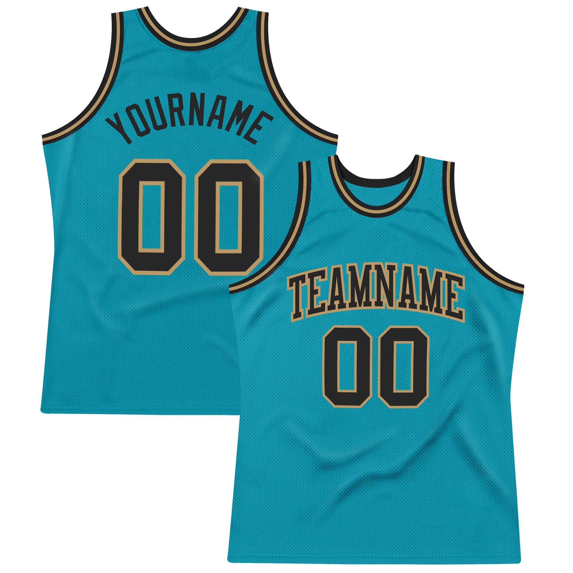 Custom Teal Black-Old Gold Authentic Throwback Basketball Jersey - Main View