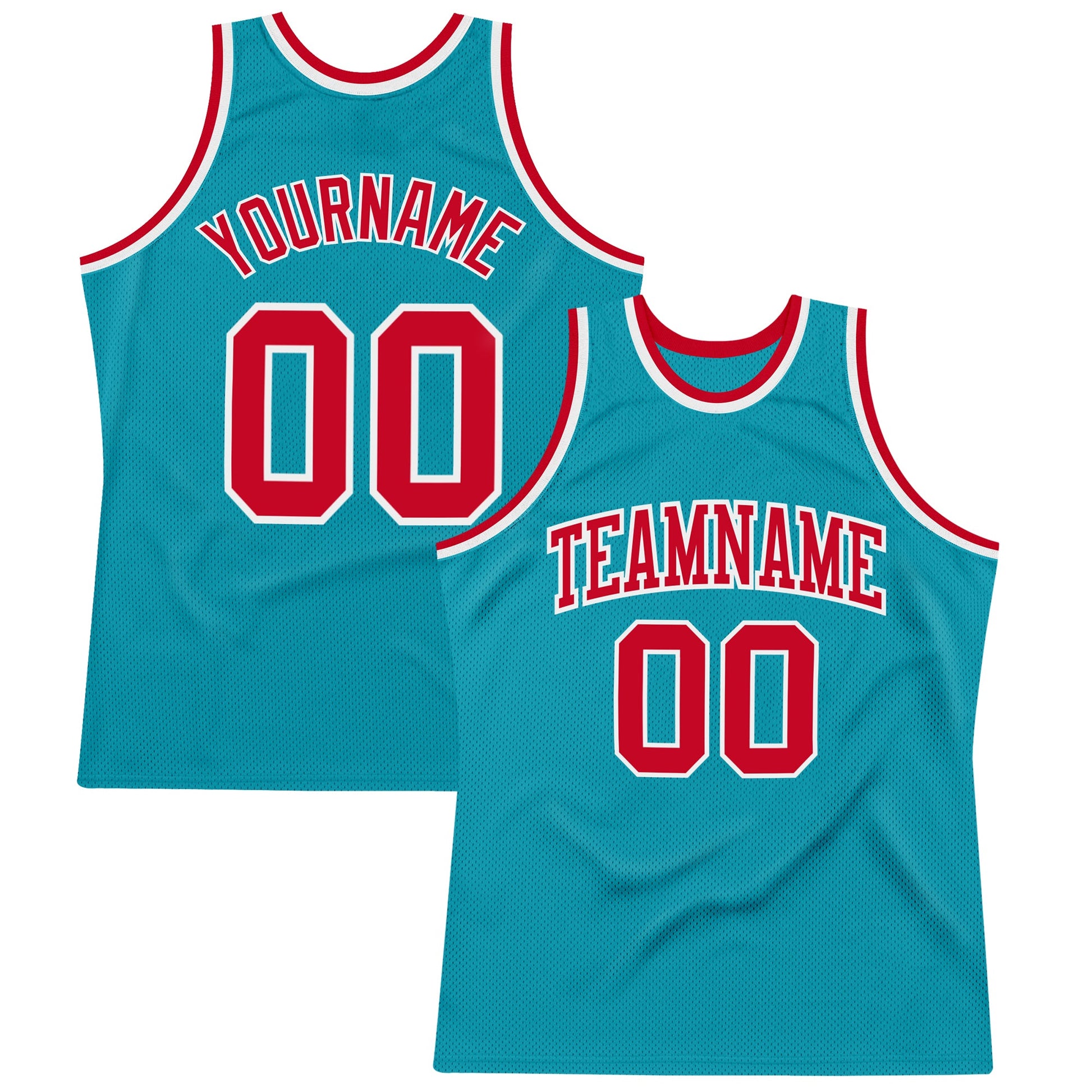 Custom Teal Red-White Authentic Throwback Basketball Jersey - Main View