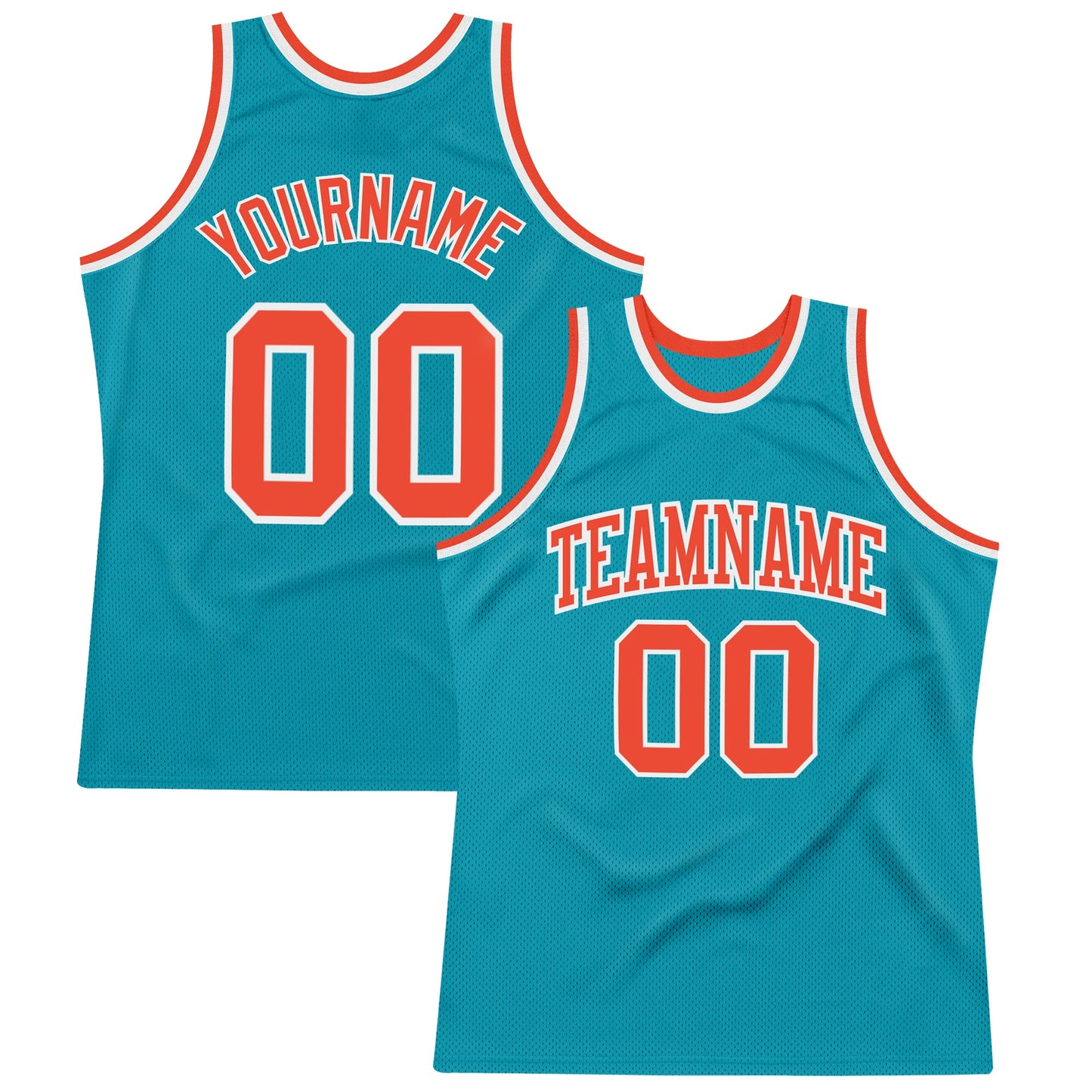 Custom Teal Orange-White Authentic Throwback Basketball Jersey - Main View