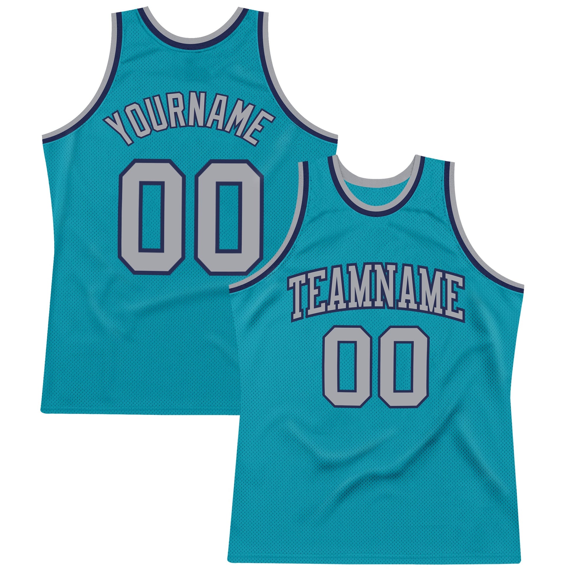 Custom Teal Gray-Navy Authentic Throwback Basketball Jersey - Main View